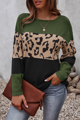 Casual Leopard Split Joint Contrast O Neck Tops£¨4 colors£©