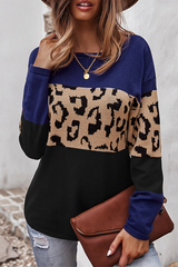 Casual Leopard Split Joint Contrast O Neck Tops£¨4 colors£©