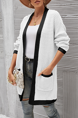 Casual Patchwork Pocket Contrast V Neck Tops Without Belt