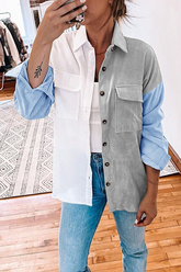 Casual Patchwork Pocket Buckle Contrast Turndown Collar Outerwear