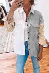 Casual Patchwork Pocket Buckle Contrast Turndown Collar Outerwear