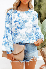 Elegant Floral Split Joint Fold O Neck Tops