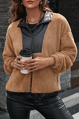 Casual Patchwork Zipper Turndown Collar Outerwear