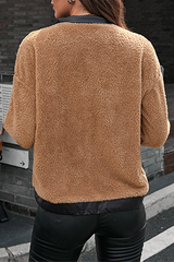 Casual Patchwork Zipper Turndown Collar Outerwear