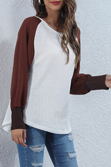 Casual Patchwork Contrast O Neck Tops