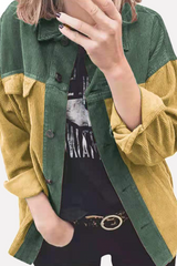 Casual Patchwork Buckle Contrast Turndown Collar Outerwear