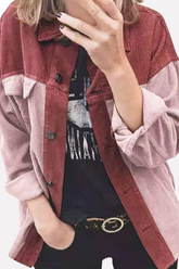 Casual Patchwork Buckle Contrast Turndown Collar Outerwear