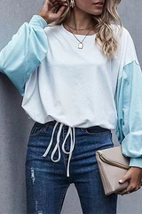 Casual Patchwork Contrast O Neck Tops