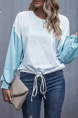 Casual Patchwork Contrast O Neck Tops