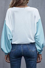 Casual Patchwork Contrast O Neck Tops