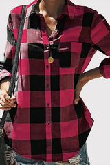 Casual Plaid Pocket Buckle Turndown Collar Tops