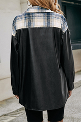 Casual Plaid Pocket Buckle Turndown Collar Outerwear