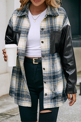 Casual Plaid Pocket Buckle Turndown Collar Outerwear
