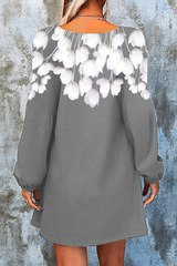 Casual Floral Split Joint Contrast V Neck A Line Dresses