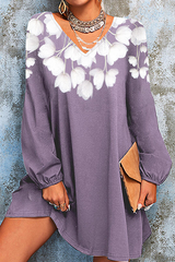 Casual Floral Split Joint Contrast V Neck A Line Dresses