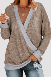Casual Patchwork Basic Contrast V Neck Tops