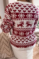 Casual Wapiti Snowflakes Basic O Neck Tops Sweater