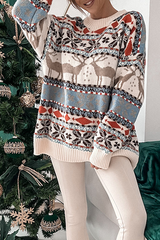 Casual Geometric Wapiti Patchwork Basic O Neck Tops