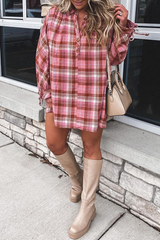 Casual Plaid Split Joint Turndown Collar Tops