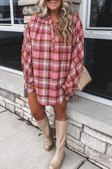Casual Plaid Split Joint Turndown Collar Tops