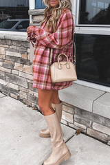Casual Plaid Split Joint Turndown Collar Tops