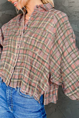 Casual Plaid Split Joint Turndown Collar Tops