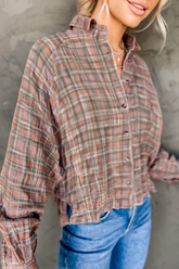 Casual Plaid Split Joint Turndown Collar Tops