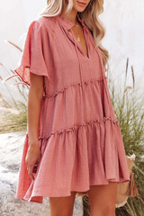 Fashion Solid Split Joint V Neck Cake Skirt Dresses