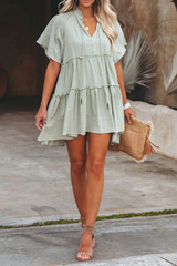 Fashion Solid Split Joint V Neck Cake Skirt Dresses