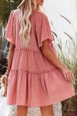 Fashion Solid Split Joint V Neck Cake Skirt Dresses