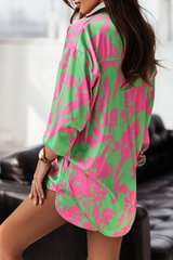 Casual Print Patchwork Turndown Collar Long Sleeve Two Pieces