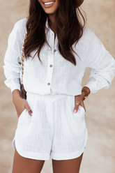 Casual Print Patchwork Turndown Collar Long Sleeve Two Pieces