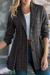 Fashion Street Plaid Patchwork Buckle Turn-back Collar Outerwear(3 Colors)