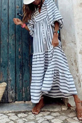 Casual Street Plaid Striped Patchwork Frenulum V Neck Printed Dress Dresses