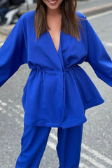 Elegant Solid Solid Color V Neck Long Sleeve Two Pieces
