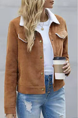 Street Solid Buckle Turndown Collar Outerwear