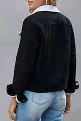 Street Solid Buckle Turndown Collar Outerwear