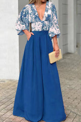 Sweet Elegant Print Printing V Neck Three Quarter Two Pieces