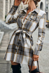 Street Elegant Plaid Patchwork Frenulum Turndown Collar Outerwear