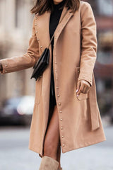 Elegant Solid Rivets Pocket Buttons Turn-back Collar Outerwear