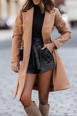 Elegant Solid Rivets Pocket Buttons Turn-back Collar Outerwear