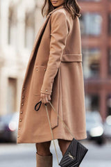Elegant Solid Rivets Pocket Buttons Turn-back Collar Outerwear