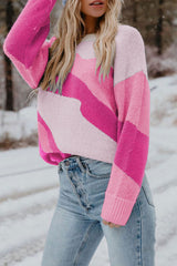 Street Color Block Contrast O Neck Tops