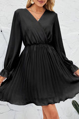 Sweet Patchwork Frenulum Fold V Neck Pleated Dresses