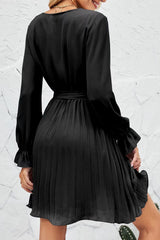 Sweet Patchwork Frenulum Fold V Neck Pleated Dresses