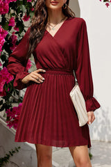 Sweet Patchwork Frenulum Fold V Neck Pleated Dresses
