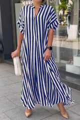 Casual Striped Patchwork V Neck Straight Dresses