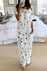 Casual Print Patchwork O Neck One Step Skirt Dresses
