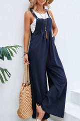 Casual Vacation Solid Buttons Square Collar Loose Jumpsuits