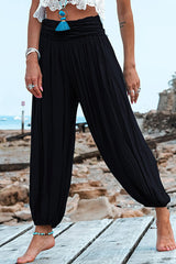 Casual Vacation Solid Fold Loose High Waist Wide Leg Solid Color Bottoms(6 Colors)